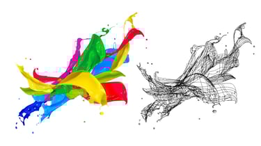 Vibrant illustration of colorful paint splashes in red, blue, yellow, and green spreading outward on a white background