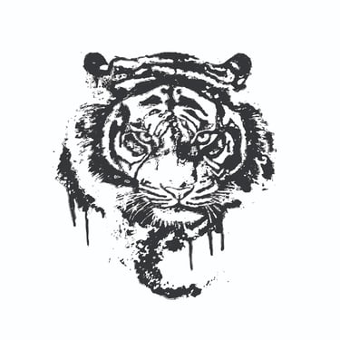 Detailed illustration of a fierce tiger in mid-roar, showcasing orange fur with black stripes, sharp teeth