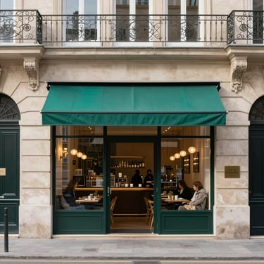 Rolled PVC tarpaulin in various shades of blue and gray displayed on shelves.