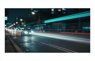 A conceptual image of speed and efficiency, abstract motion blur of digital signals or city lights at night in teal and blue shades, representing rapid responsiveness.