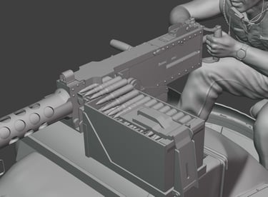 Vietnam War US M48 tank crew figure with mounted heavy machine gun detailed 3D model