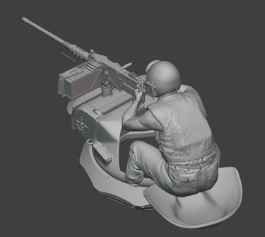 Vietnam War US M48 tank crew figure with mounted heavy machine gun detailed 3D model