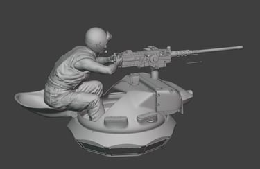 Vietnam War US M48 tank crew figure with mounted heavy machine gun detailed 3D model