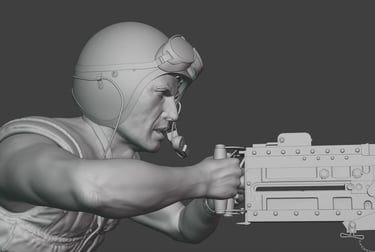 Vietnam War US M48 tank crew figure with mounted heavy machine gun detailed 3D model