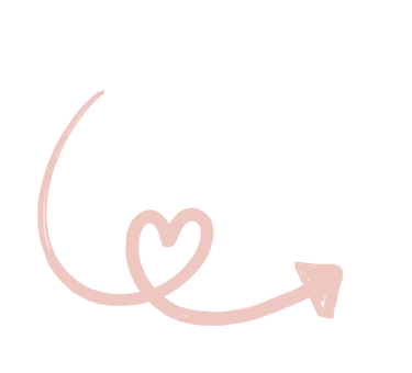 Hand-drawn light pink arrow with a heart-shaped loop in a minimalist doodle style.