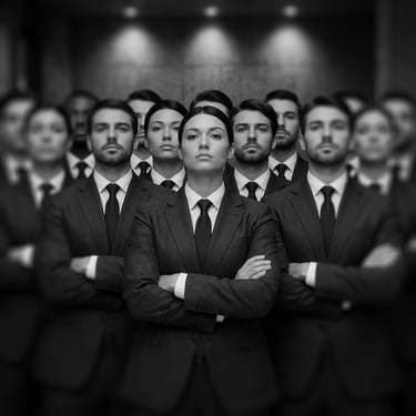 group of employees facing the camera, all dressed alike