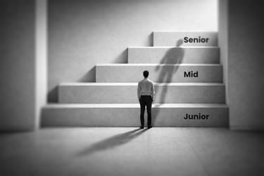 man standing in frint of a staircase. His shadow lands on the senior level