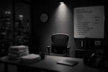 an office with an empty chair behind a desk