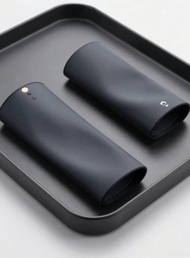 Elegant custom sleeves and trays for luxury electronics, featuring a matte finish and subtle spot UV highlights under studio lighting.