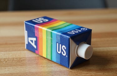 A reverse tuck end carton with vibrant offset printing and sharp edges, displayed on a clean wooden surface in a North American / US setting.