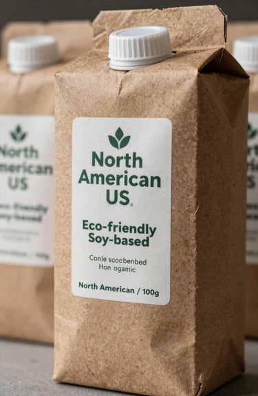 Sustainable Kraft paperboard packaging with eco-friendly soy-based ink, showcasing a North American / US organic brand aesthetic.