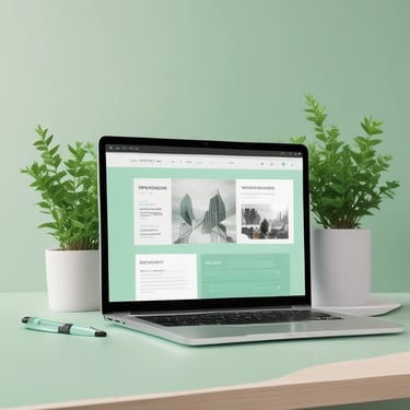 Modern and elegant website displayed on a laptop screen with a mint green background