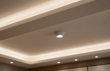 Elegant close-up of a modern ceiling system with integrated LED lighting and high-quality finishes in a South American / Brazilian interior design gallery.