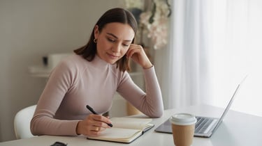 woman budgeting and sinking funds planning on desk with notebook and calculator