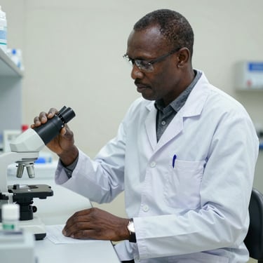 A technical engineer in professional work attire performing calibration on a high-tech medical machine in a clean hospital environment.