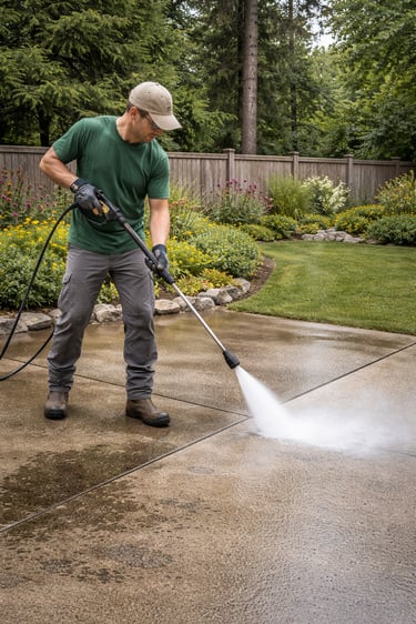 Powerwashing a cement surface
