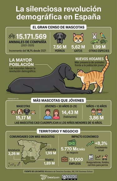 Infografía del Censo de mascotas en España: Datos y revolución demográfica