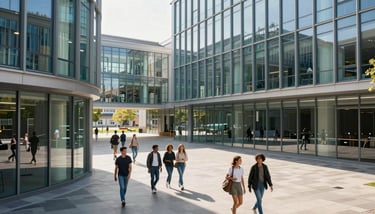 A consultant at Orbits Study Advisors in Faisalabad discussing a roadmap with a student, professional and friendly interaction, steel blue desk accessories.