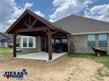 Brown Patio in front of Bricked House