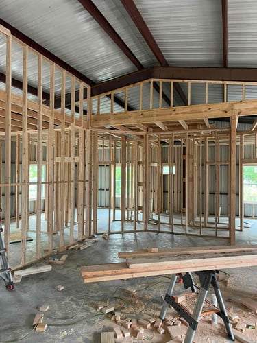 Metal Shed Interior Under Construction