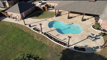 Aerial view of backyard with pool and patio 2.
