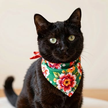 Gatita negra con paliacate floreado con mucha personalidad