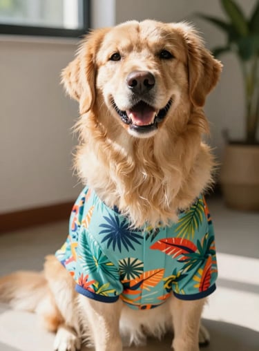 Perrito Golden color miel con camisa playera 