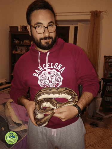 Dr Giovanbattista Campolo veterinario per animali esotici mentre posa con un pitone reale