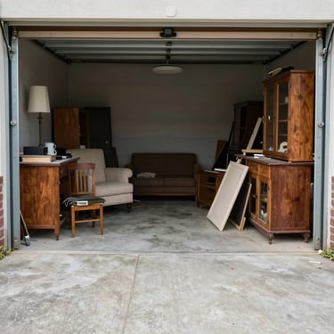 A residential garage completely cleared of old furniture and junk, showing a pristine concrete floor.