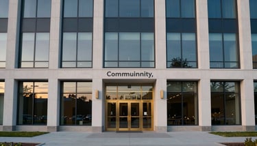 A professional overhead shot of collaborative planning in a North American community hub, featuring hands pointing to a map. Natural and bright lighting.