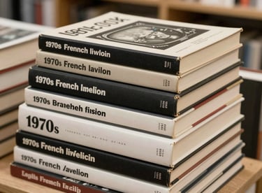 A stack of new art books from a boutique publishing house, focused on 1970s French television history.