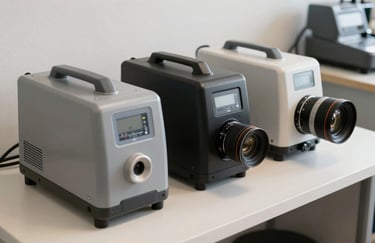 Clean, high-tech pest control equipment organized neatly on a soft off-white surface in a bright North American / US utility area, highlighting professional efficiency.