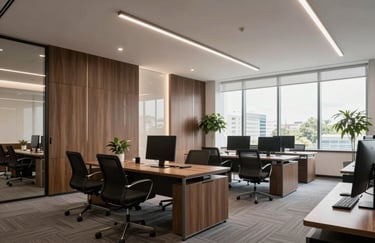 A high-end corporate office interior in Cluj-Napoca, professional lighting, modern and sophisticated business environment.