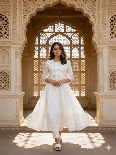 Anarkali Calf Length Kurta - Off White