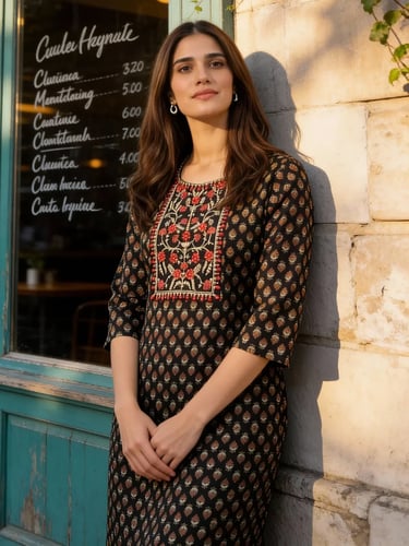 Straight Calf Length Kurta - Black