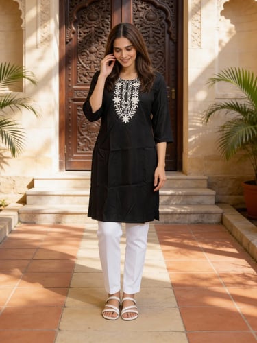 Straight Knee Length Kurta - Black