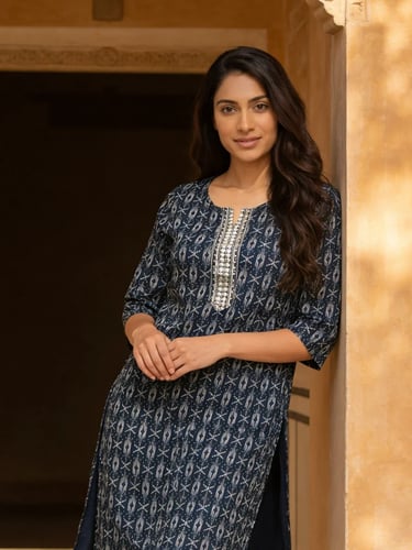 Straight Knee Length Kurta - Blue