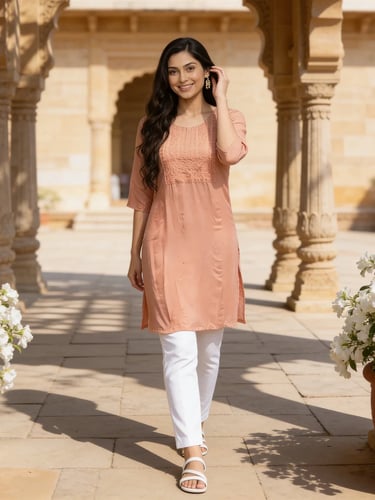 Straight Knee Length Kurta - Peach