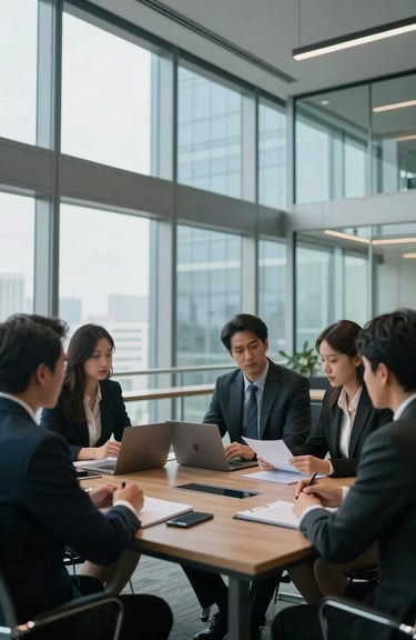A premium glass-walled office in the Gulf showing a focused business meeting, symbolizing transparency and professional collaboration.