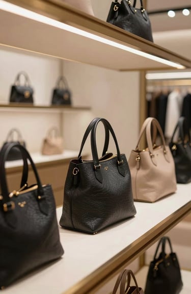 A high-end retail experience showing luxury products displayed with meticulous care in a boutique, highlighting quality over quantity.