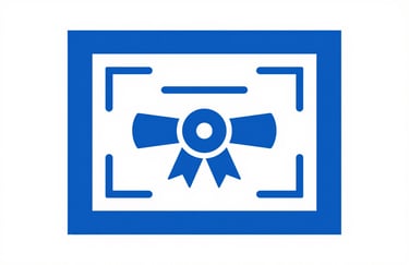 A minimalist flat icon representing an educational certificate or diploma, using #2E6DA8 blue and clean white lines, signifying expertise and qualification.