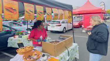 Aroha Dosas serving customers at Pukekohe Farmers Market