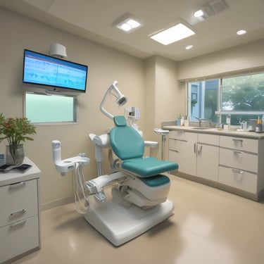 Smiling dentist working on a patient in a bright clinic