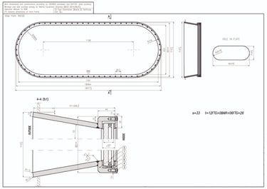 Gedetailleerde technische tekening van een van onze grote langwerpige stalen patrijspoorten (1800x600mm) voor scheepsbouw