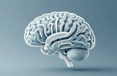 An abstract representation of an artificial intelligence brain using clean lines and a professional #8DAABF color scheme.