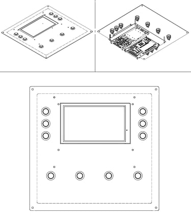 Schema tecnico di un pannello di controllo elettronico con interfaccia display