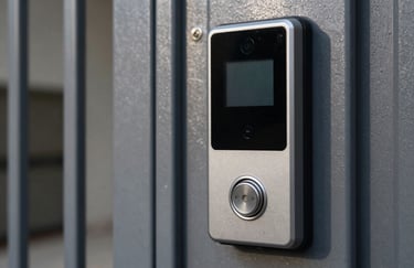 A detailed photograph of a high-security electronic access control system on a modern apartment gate, highlighting professional installation and security expertise.