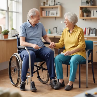 A caring staff member gently supporting an adult during a daily routine.