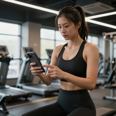 Close-up of a confident athlete sharing content on social media with branded gear.