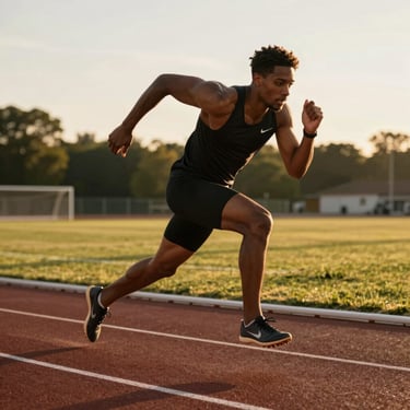 An athlete mid-stride during a dynamic sprint, showcasing determination and power.